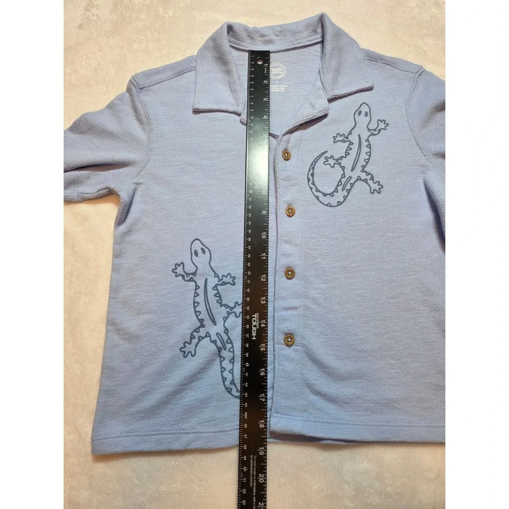 220. Wonder Nation Boys Polo Shirt Blue Lizard Print Size 7 Short Sleeve